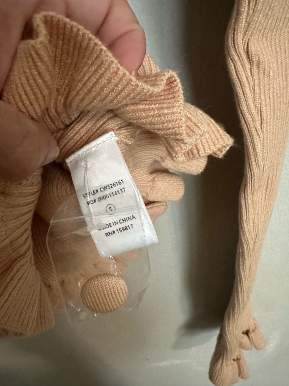 Altar'd State Tan Ribbed Button-Front Ruffle Hem Top - Picture 7 of 7